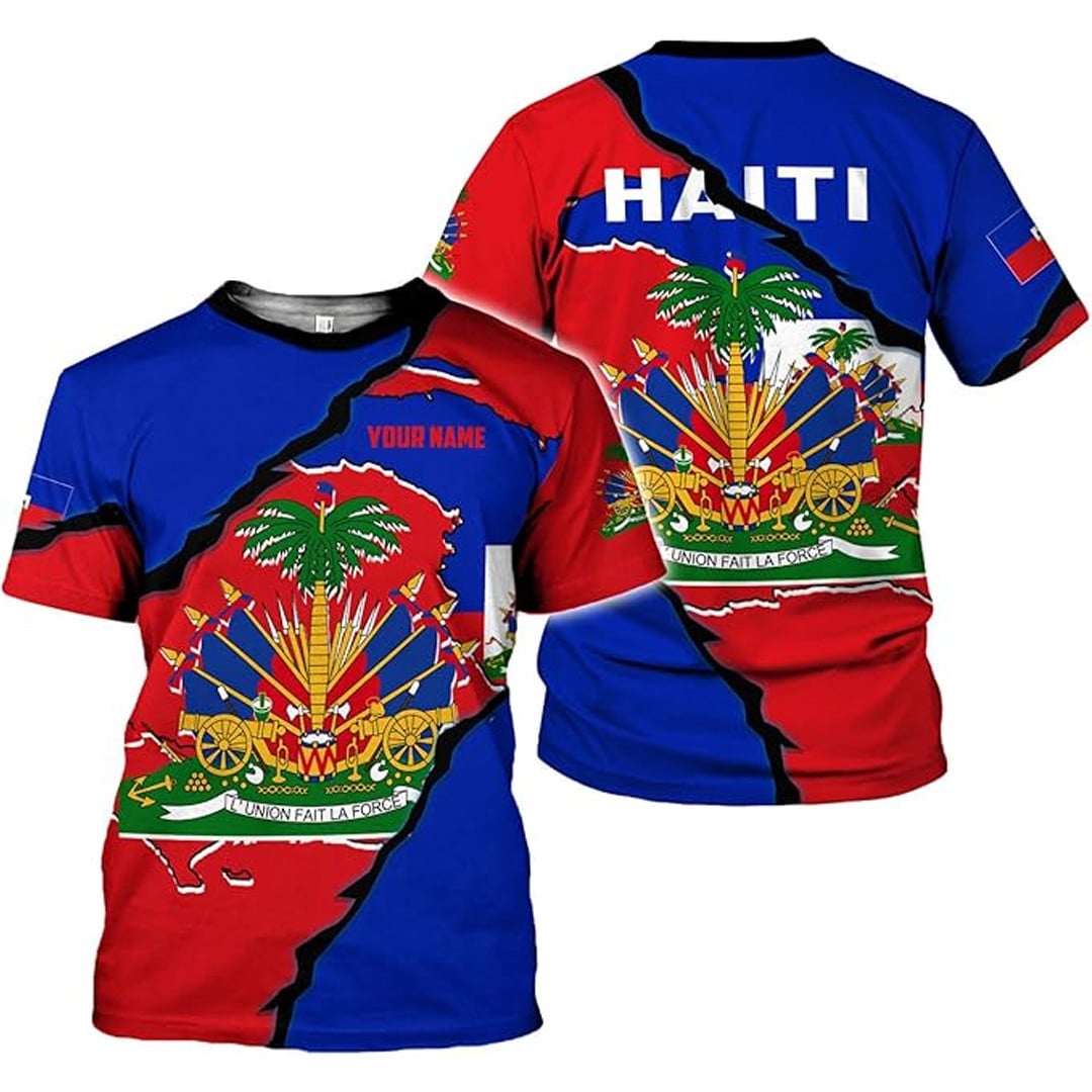 T Shirt Custom Haiti Flag, Style Embossed Haiti Lettering T Shirt