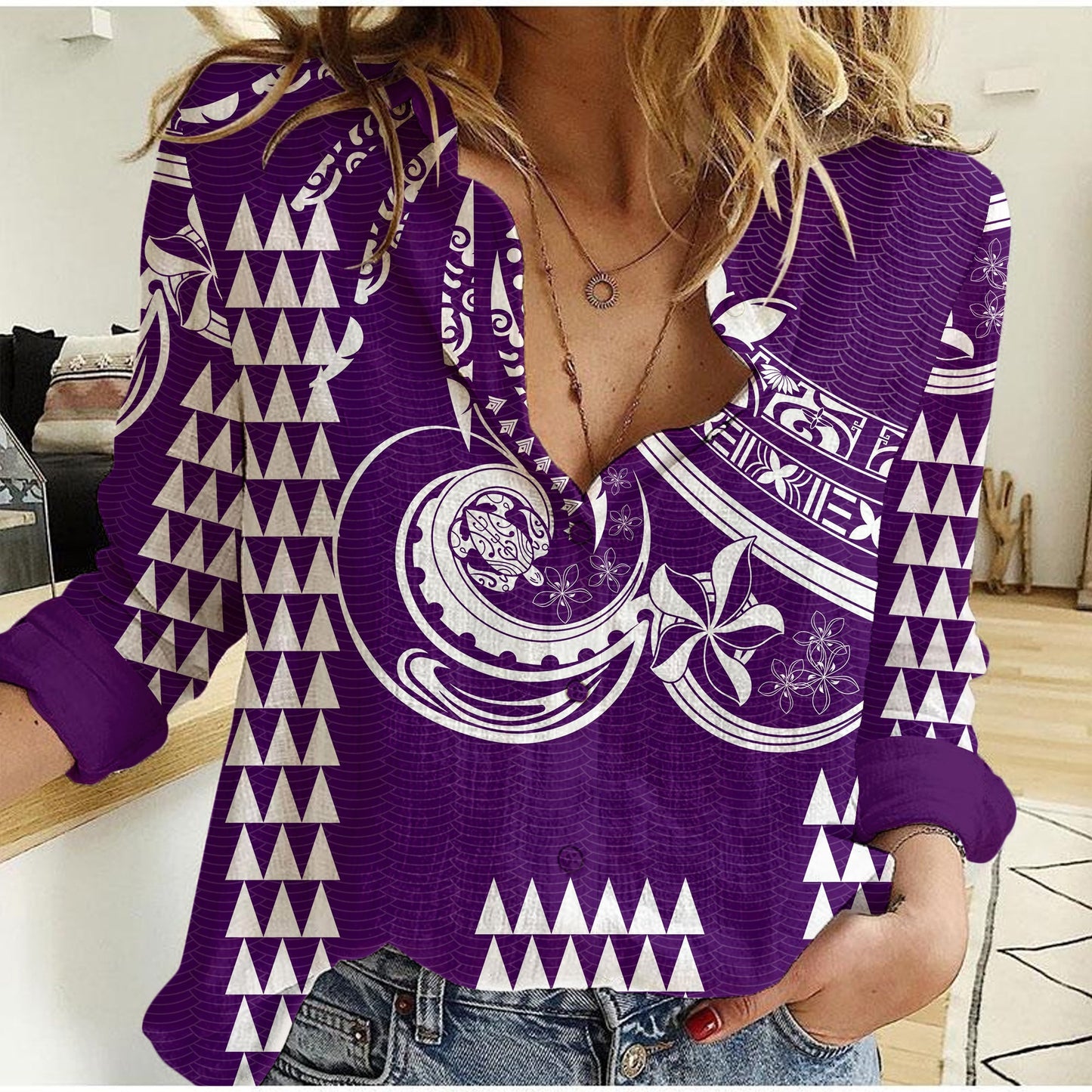 Kakau Hawaiian Polynesian Casual Shirt Purple