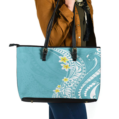 Hawaii Aloha Leather Tote Bag Plumeria Vintage Turquoise