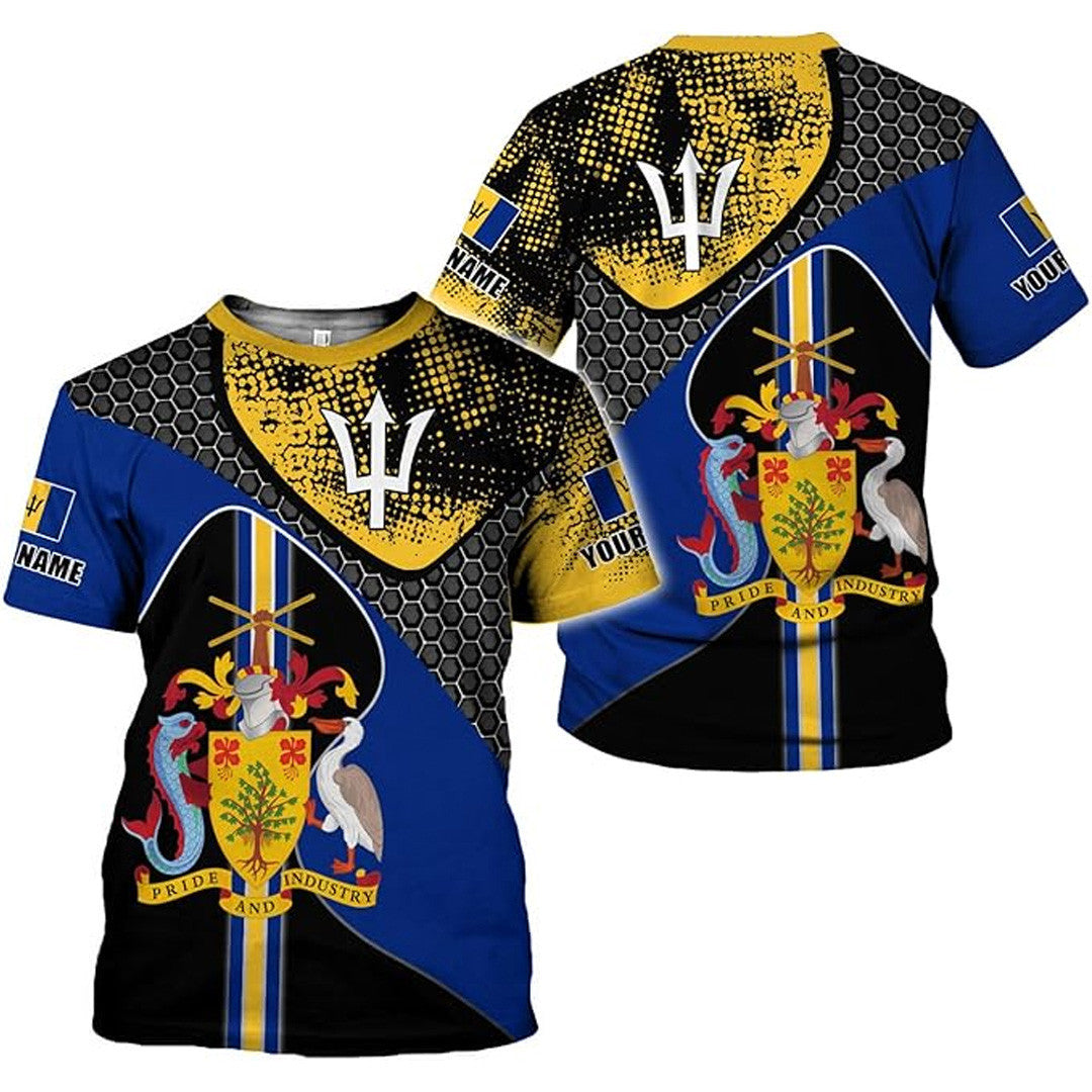 T Shirt Country Custom Barbados Symbol Coat Of Arms, Black Theme Sport Style T Shirt