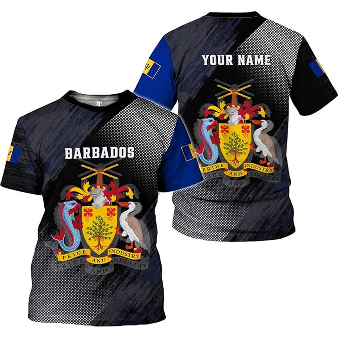 T Shirt Country Custom Barbados Symbol Coat Of Arms, Style Polka Dots Fade T Shirt