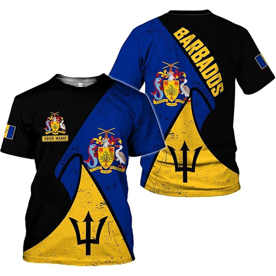 T Shirt Country Custom Barbados Symbol Coat Of Arms, Style Grudge T Shirt