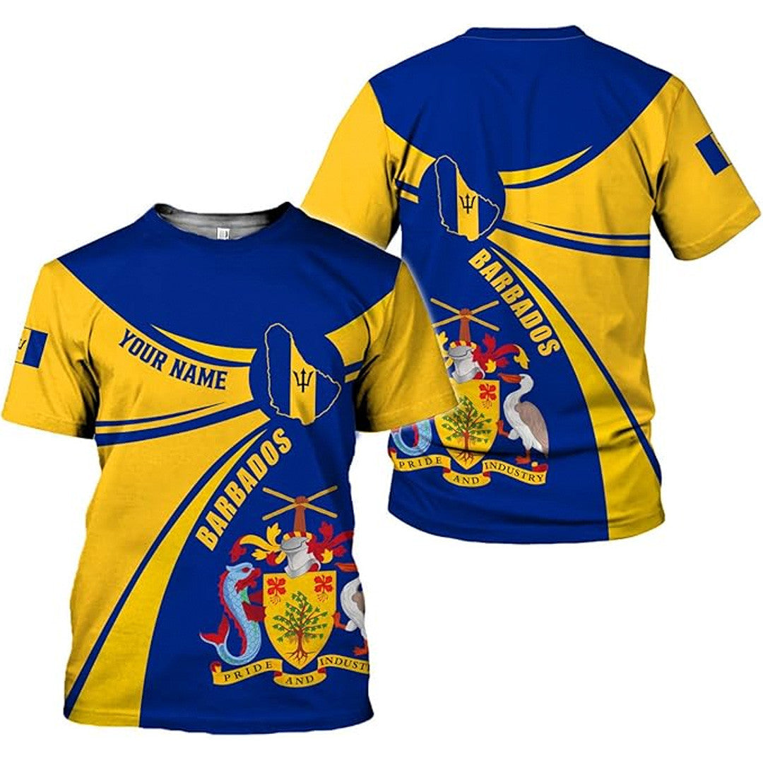 T Shirt Country Custom Barbados Symbol Coat Of Arms, Barbados Flag, Style Symbol Within Round T Shirt