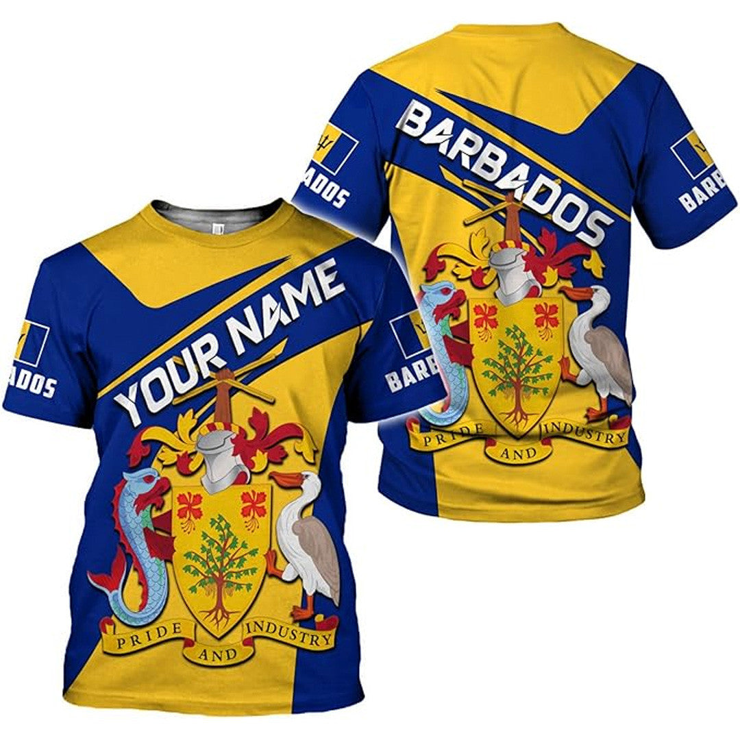 T Shirt Country Custom Barbados Large Symbol Coat Of Arms, Barbados Flag T Shirt