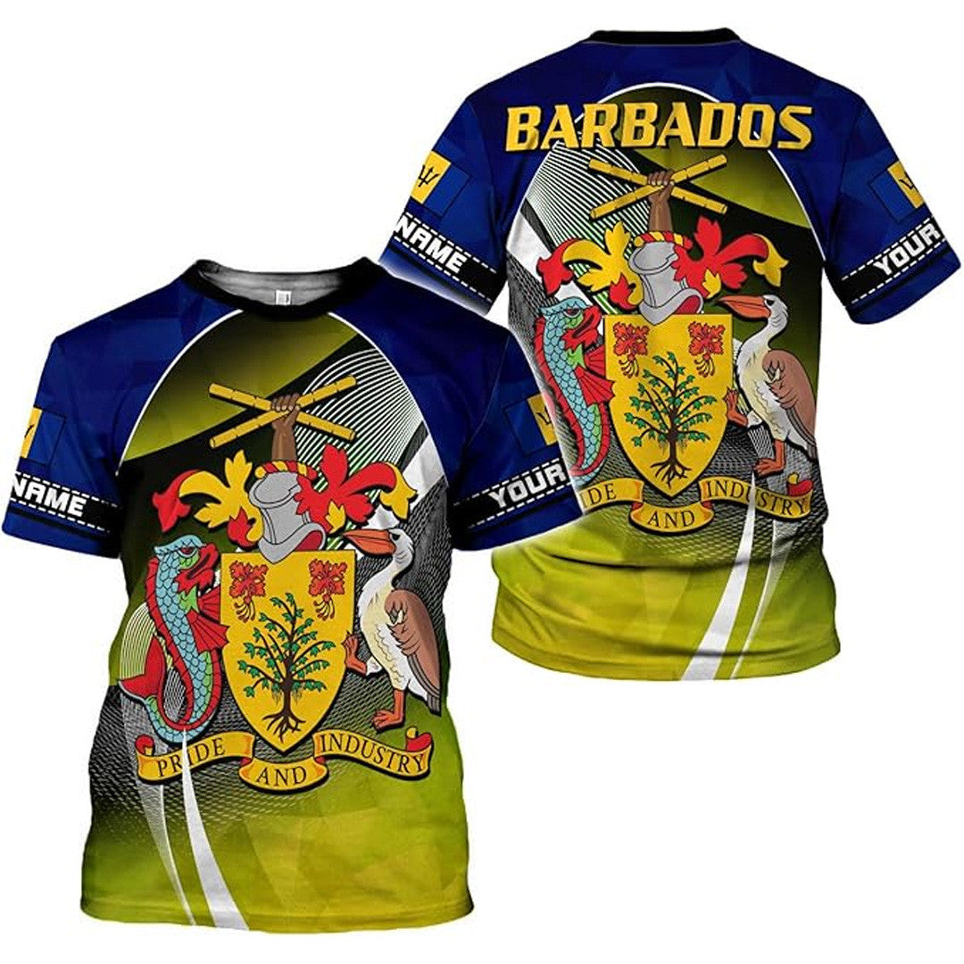 T Shirt Country Custom Barbados Symbol Coat Of Arms, Style My Proud Nation T Shirt