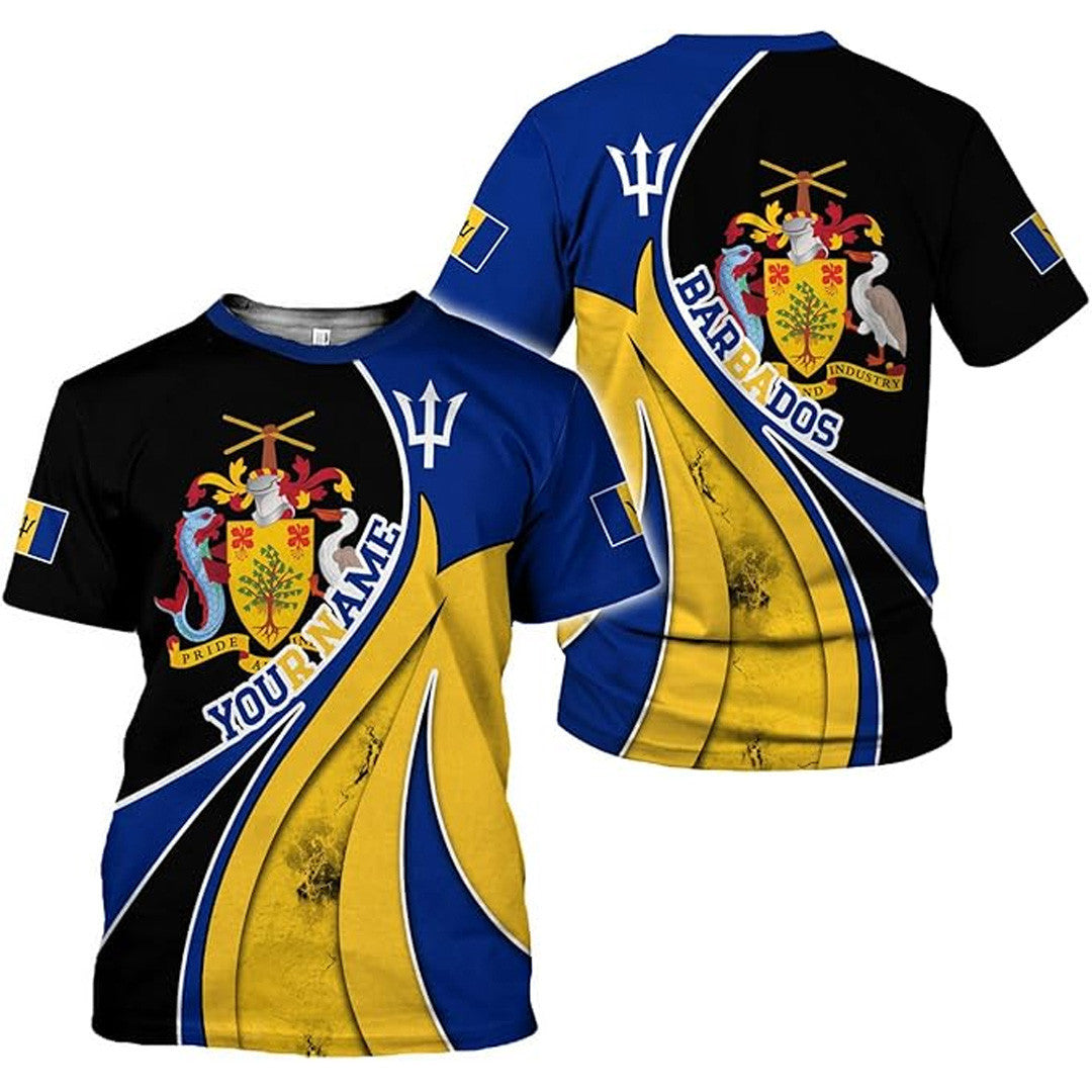 T Shirt Country Custom Barbados Symbol Coat Of Arms, Style A Little Pride Black Theme T Shirt