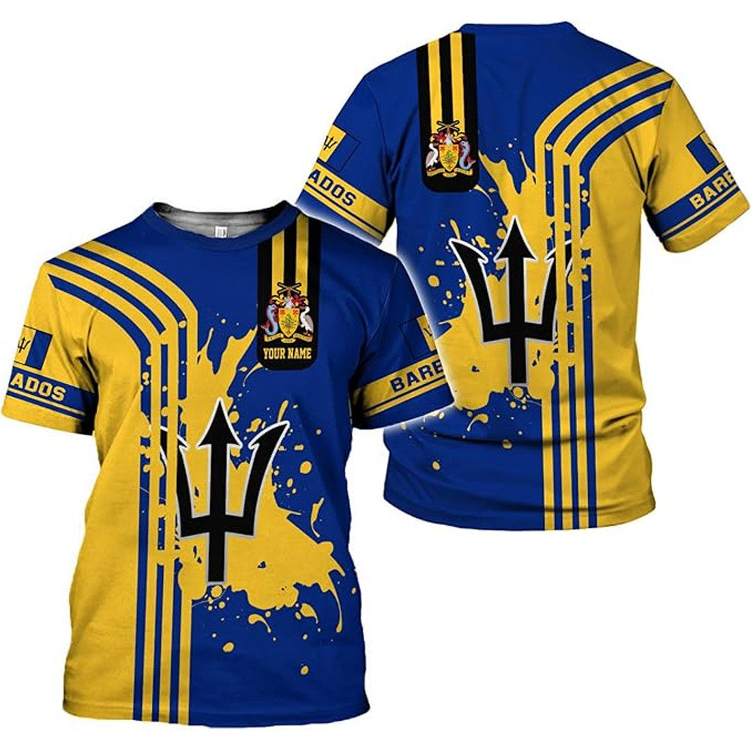 T Shirt Country Custom Barbados Symbol Coat Of Arms, Style Vertical Stripes T Shirt