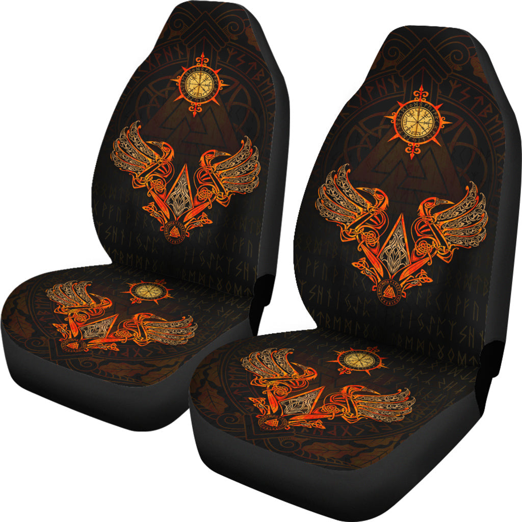 Car Seat Cover Double Raven Tattoo Celtic And Valknut Gold With Orange Car Seat Cover