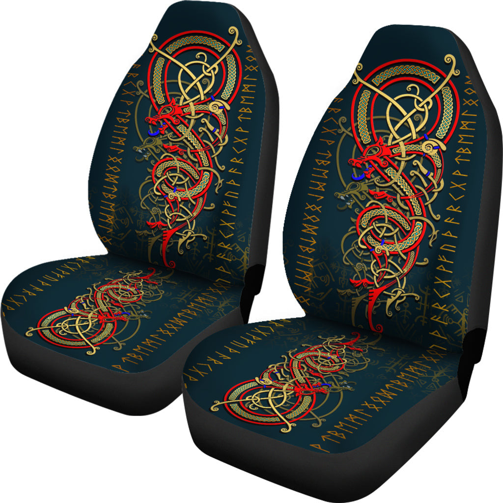Car Seat Cover Dragon Celtic Gold And Red With Rune Car Seat Cover