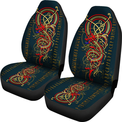 Car Seat Cover Dragon Celtic Gold And Red With Rune Car Seat Cover