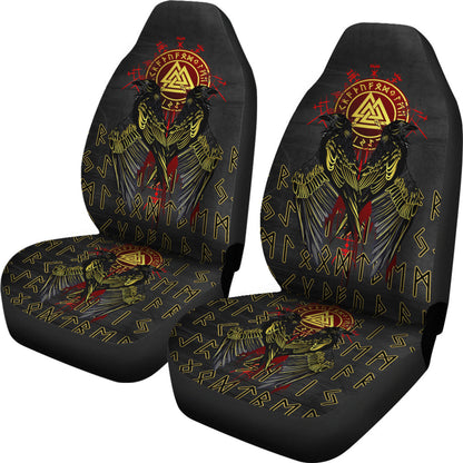 Car Seat Covers Double Raven Rune Gold And Valknut Car Seat Covers