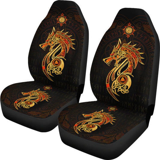 Car Seat Covers Fenrir And Vegvisir Gold Style Rune Orange Color Car Seat Covers