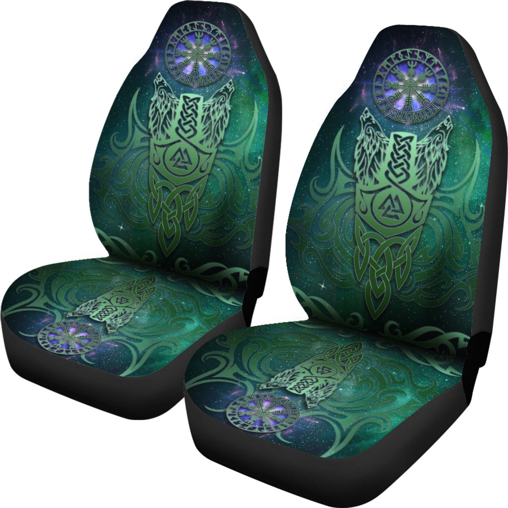 Car Seat Cover Double Wolf And Helm Of Awe Galaxy Blue Background Car Seat Cover