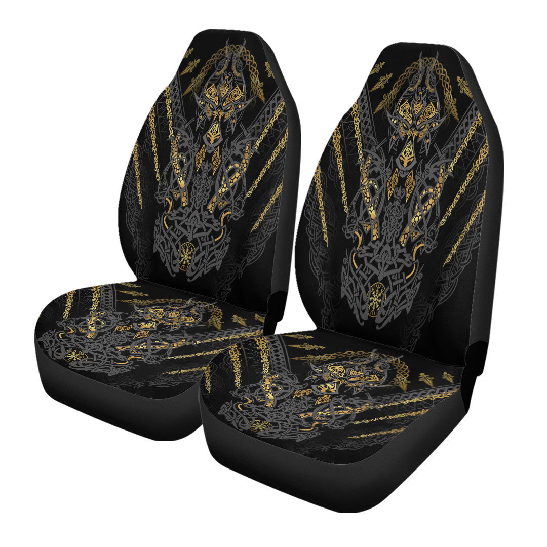 Celtic Car Seat Cover Fenrir And Claw Goldblack Car Seat Cover