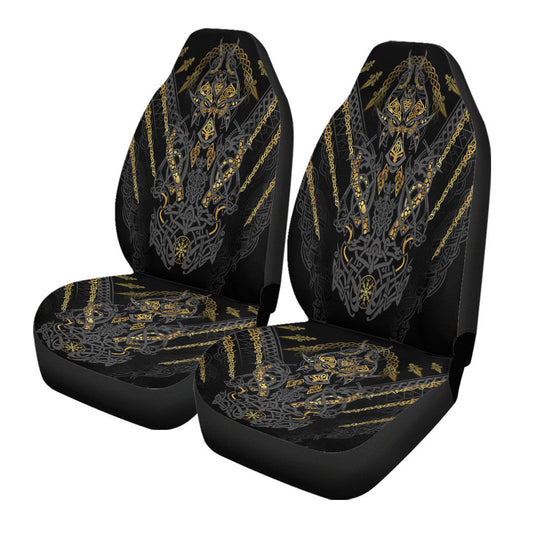 Celtic Car Seat Cover Fenrir And Claw Goldblack Car Seat Cover