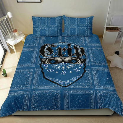 Crips Gang Bulldog Bedding Set - Blue Paisley