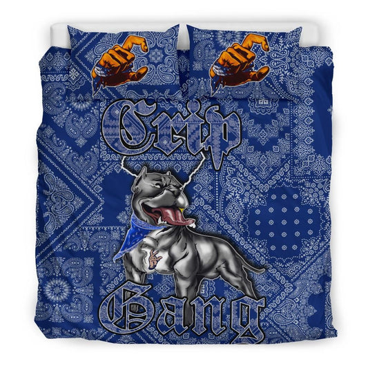 Crips Gang Bulldog Bedding Set - Blue Paisley