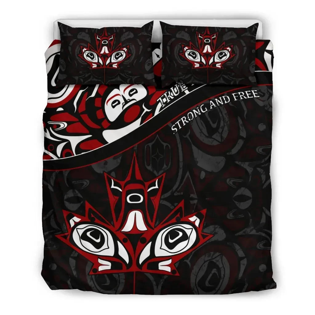 Canada Day Bedding Set - Haida Maple Leaf Style Tattoo Black