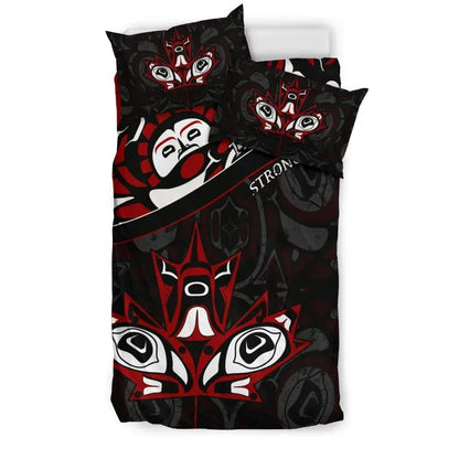 Canada Day Bedding Set - Haida Maple Leaf Style Tattoo Black