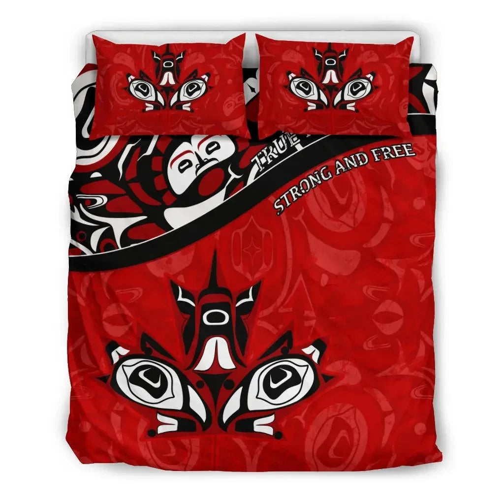 Canada Day Bedding Set - Haida Maple Leaf Style Tattoo Red