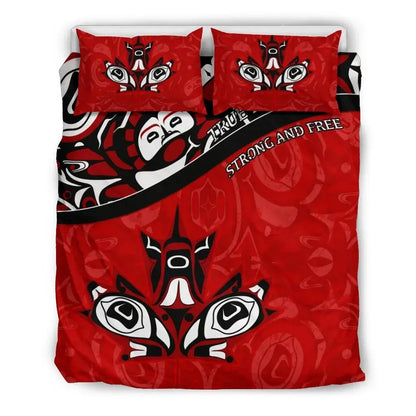 Canada Day Bedding Set - Haida Maple Leaf Style Tattoo Red