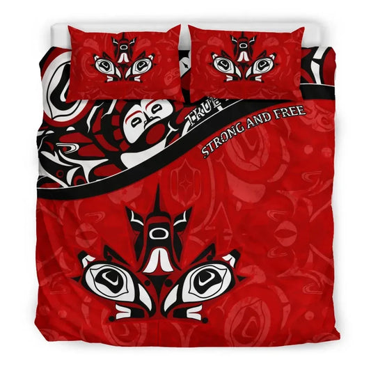 Canada Day Bedding Set - Haida Maple Leaf Style Tattoo Red