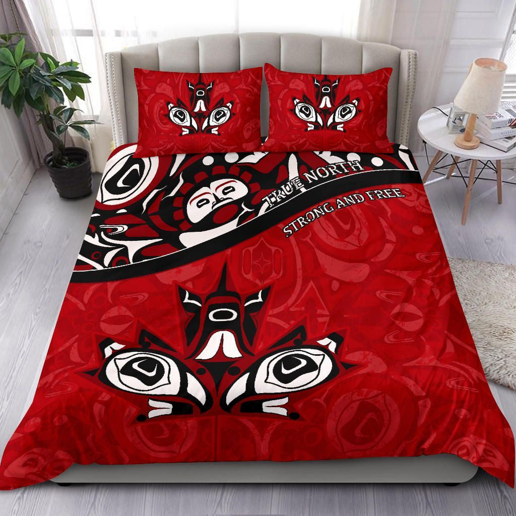 Canada Day Bedding Set - Haida Maple Leaf Style Tattoo Red