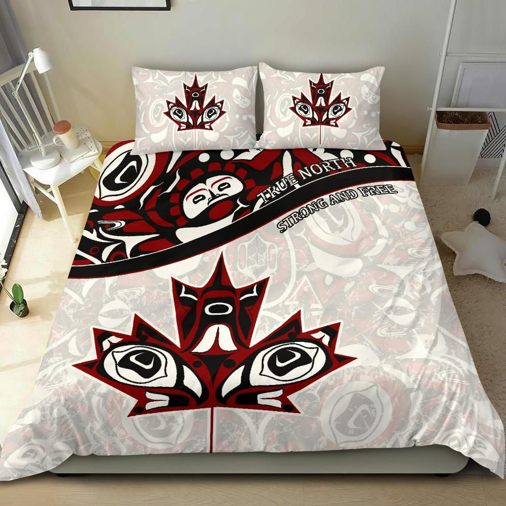 Canada Day Bedding Set - Haida Maple Leaf Style Tattoo White