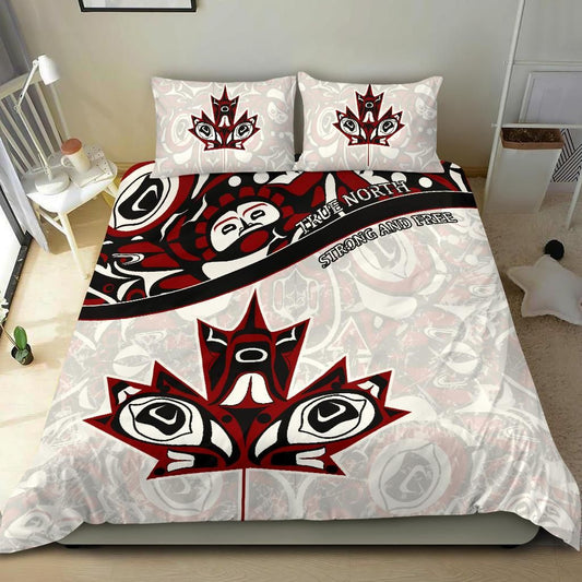 Canada Day Bedding Set - Haida Maple Leaf Style Tattoo White