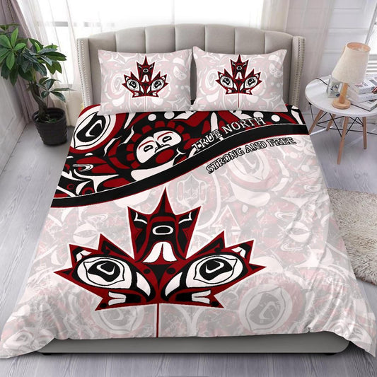 Canada Day Bedding Set - Haida Maple Leaf Style Tattoo White