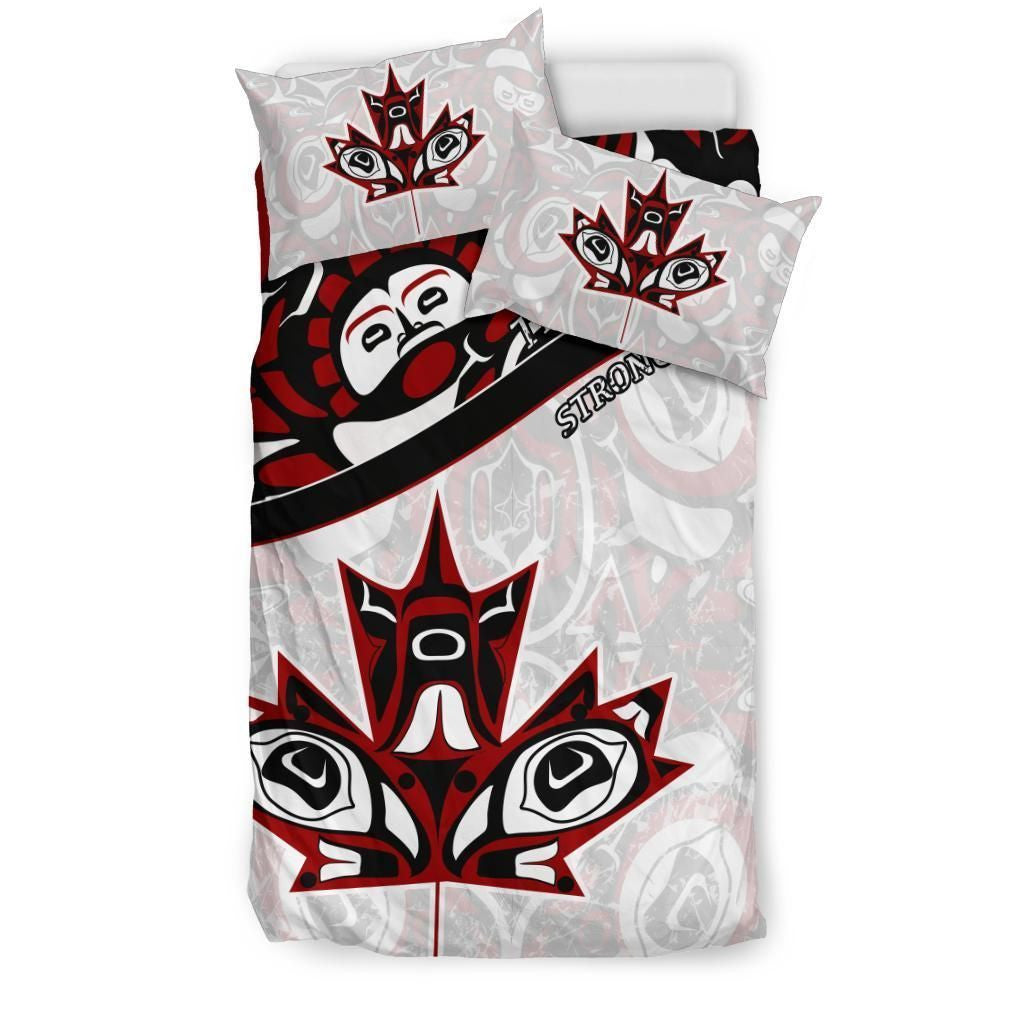 Canada Day Bedding Set - Haida Maple Leaf Style Tattoo White