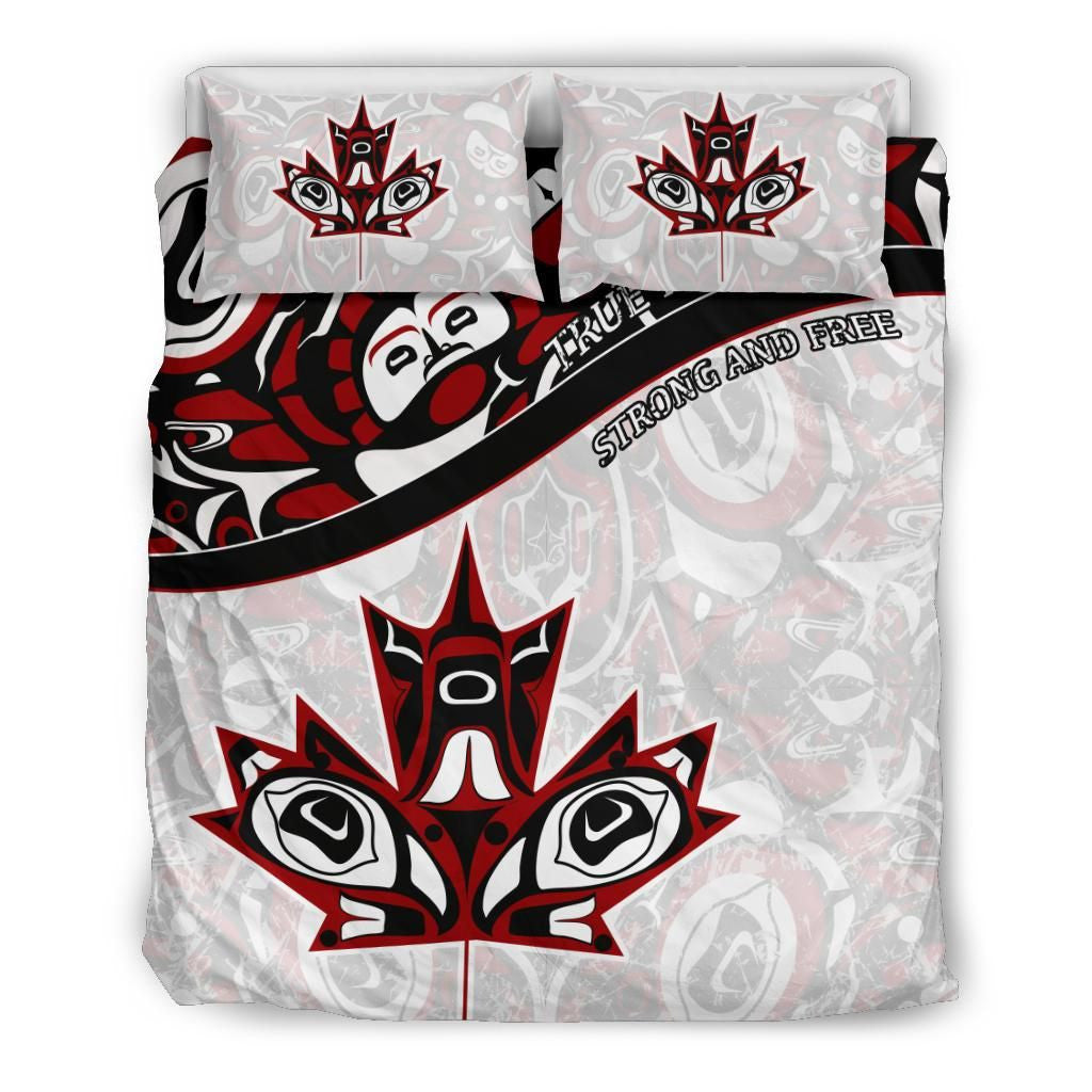 Canada Day Bedding Set - Haida Maple Leaf Style Tattoo White