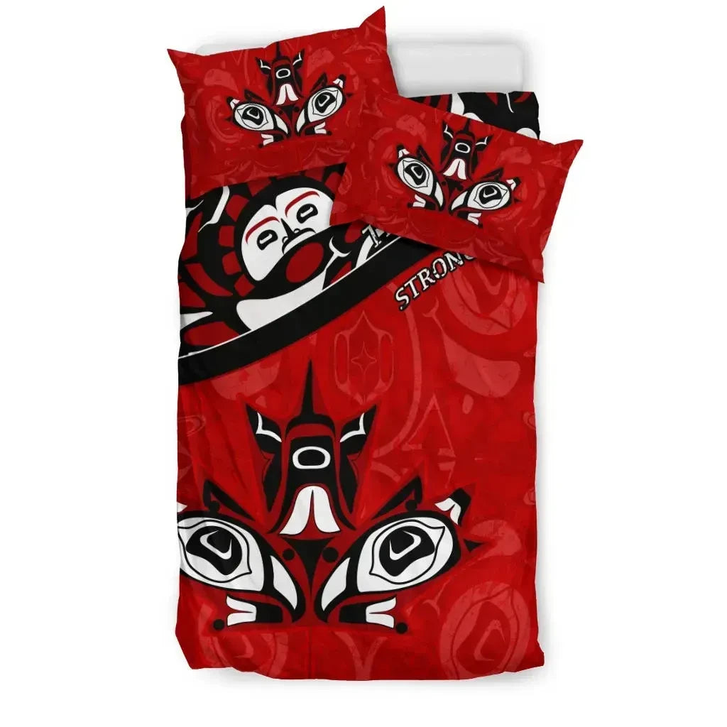 Canada Day Bedding Set - Haida Maple Leaf Style Tattoo Red
