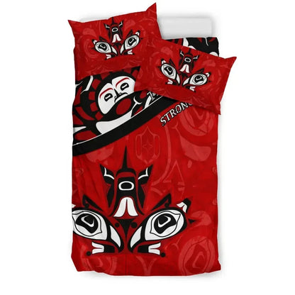Canada Day Bedding Set - Haida Maple Leaf Style Tattoo Red