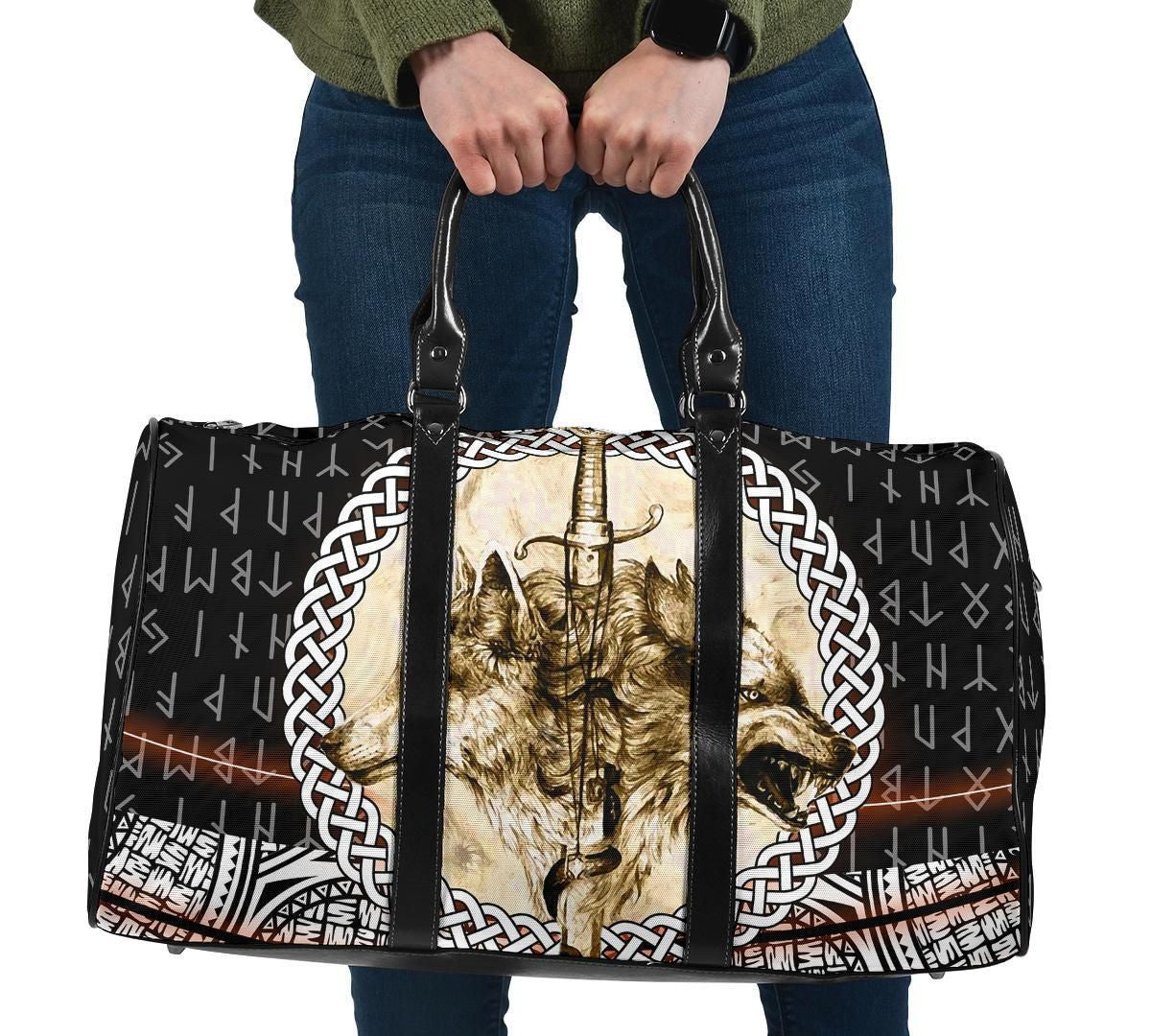 Travel Bag Wolf and Vikings Tattoo 3D