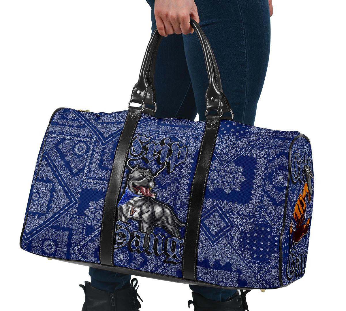 Crips Gang Bulldog Travel Bag Blue Paisley
