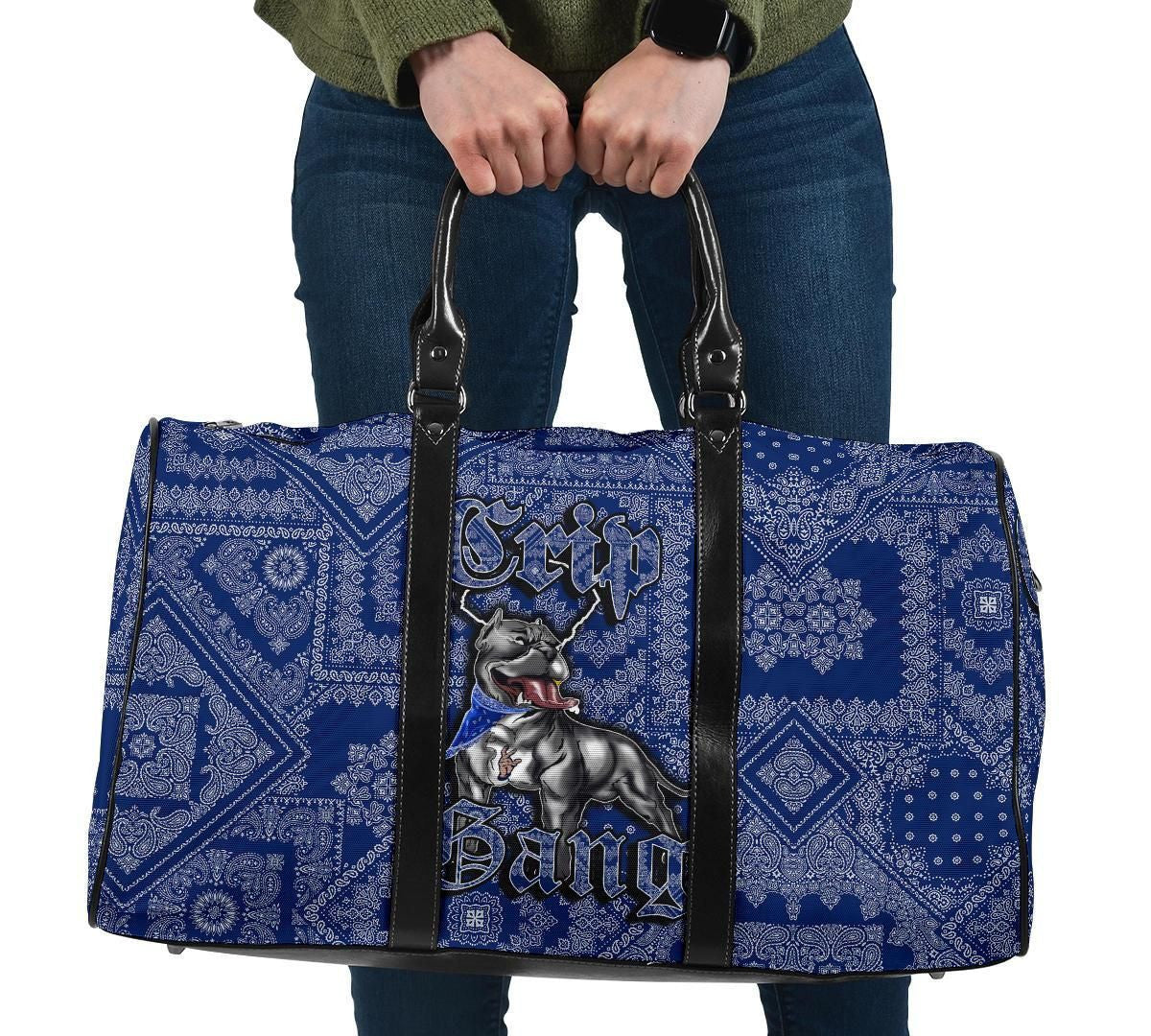 Crips Gang Bulldog Travel Bag Blue Paisley