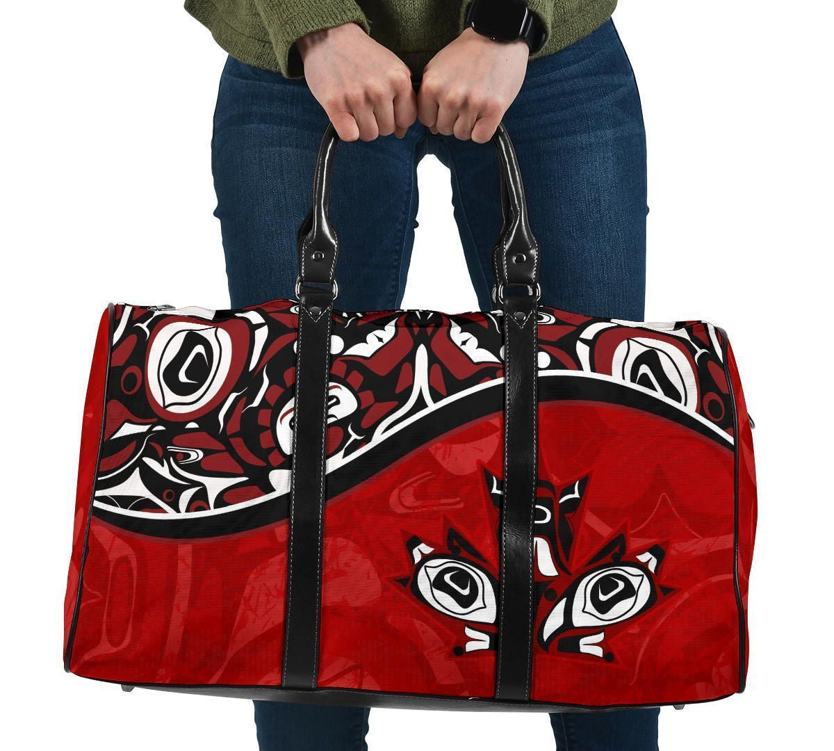 Canada Day Travel Bag Haida Maple Leaf Style Tattoo Red