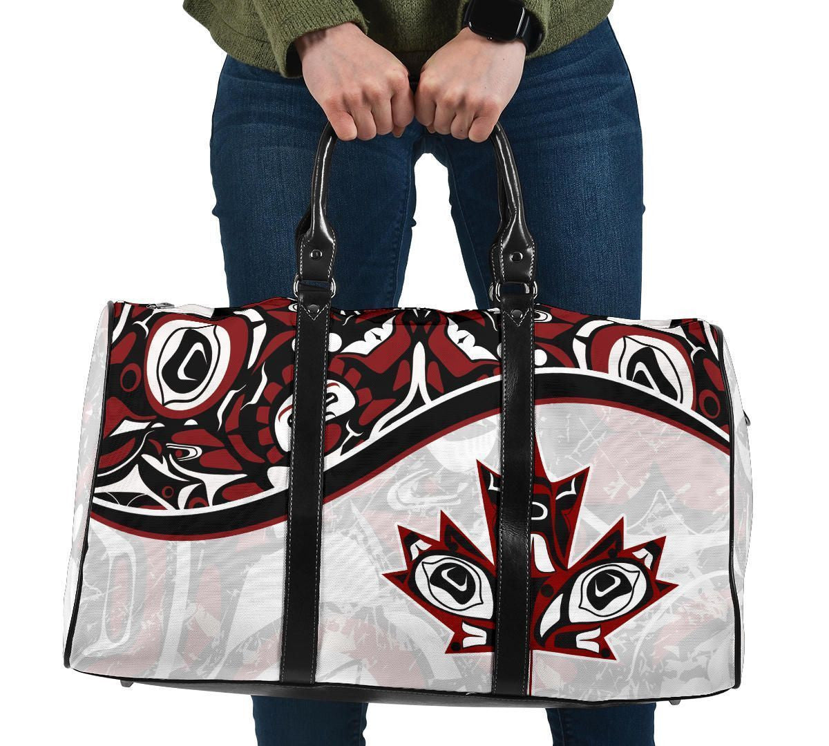 Canada Day Travel Bag Haida Maple Leaf Style Tattoo White
