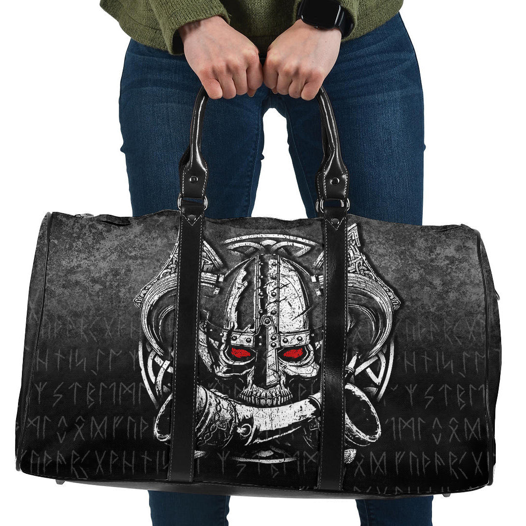 Bag Nordic Mythology Skull Mead Horn Warrior Runes Viking Cyan Version Travel Bag