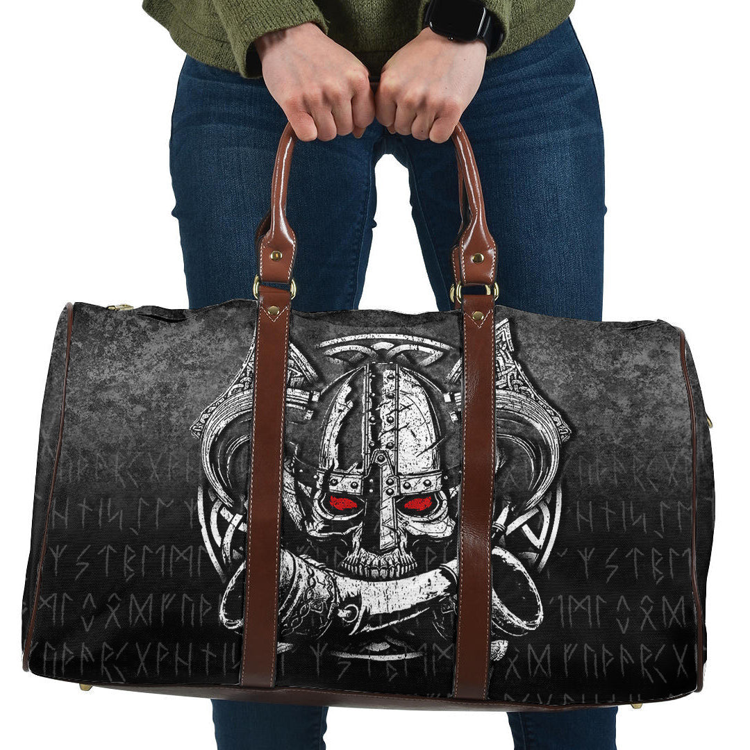 Bag Nordic Mythology Skull Mead Horn Warrior Runes Viking Cyan Version Travel Bag