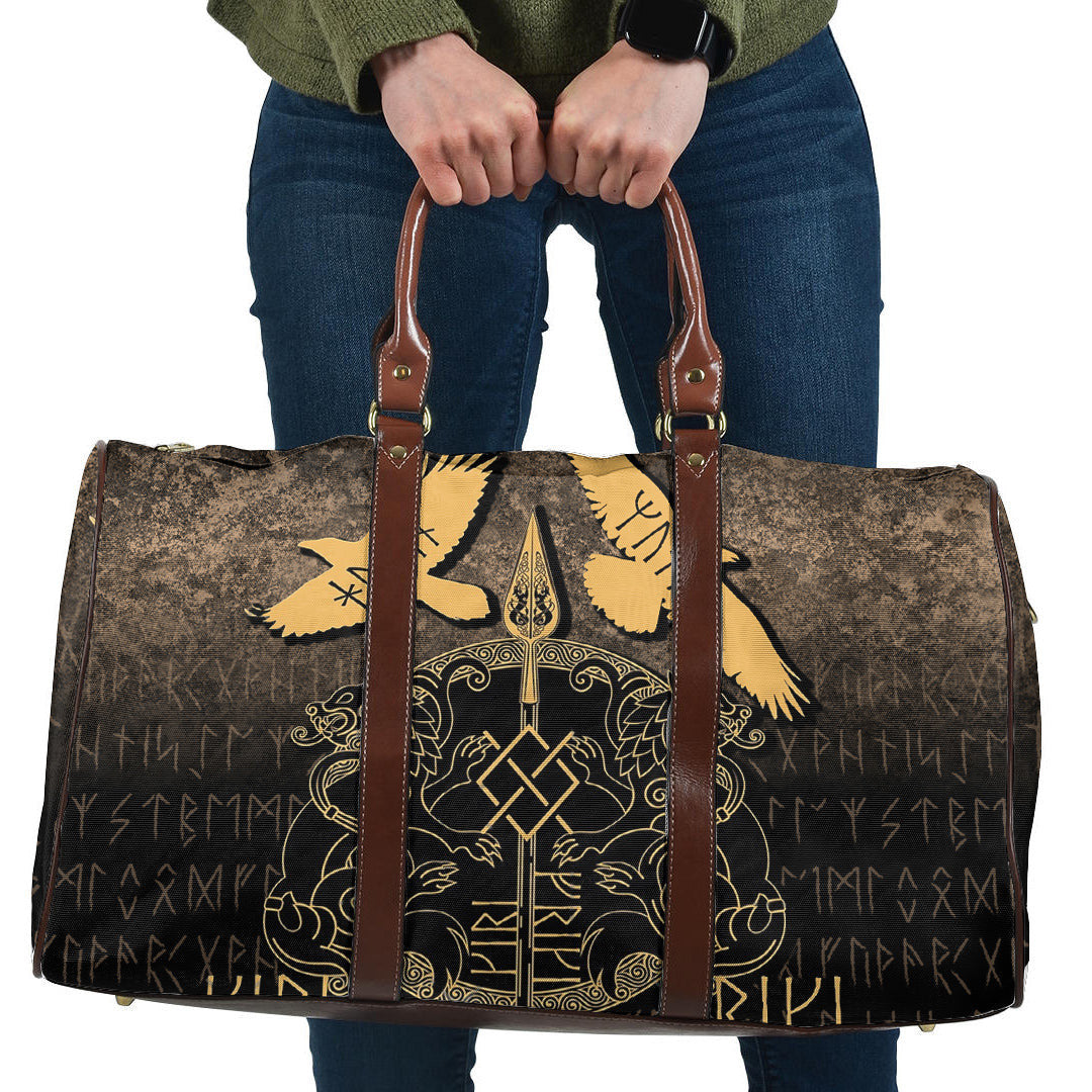 Bag Norse Mythology Spear of Odin Gungnir Runes Geri Freki Huginn Muninn Cyan Version Travel Bag