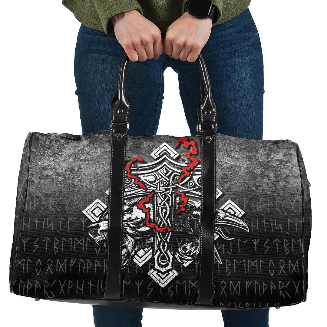 Bag Thor Hammer Mjolnir Rune Protection Odin Raven Viking Cyan Version Travel Bag