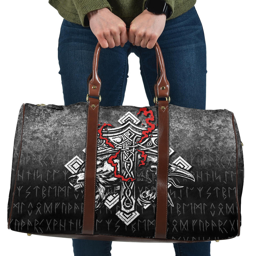 Bag Thor Hammer Mjolnir Rune Protection Odin Raven Viking Cyan Version Travel Bag
