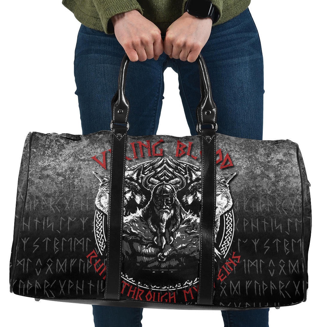 Bag Odin Geri And Freki Wolfs Viking Blood Runs Through My Veins Cyan Version Travel Bag