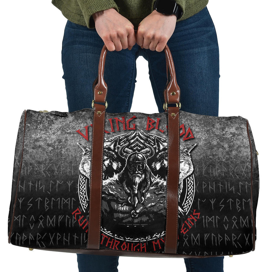 Bag Odin Geri And Freki Wolfs Viking Blood Runs Through My Veins Cyan Version Travel Bag