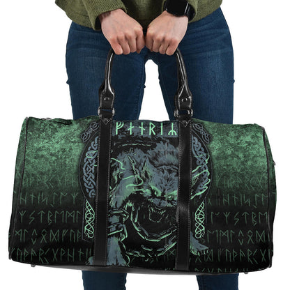 Bag Fenrir Wolf Norse Futhark Runes Viking Mythology Ragnarok Green Cyan Version Travel Bag