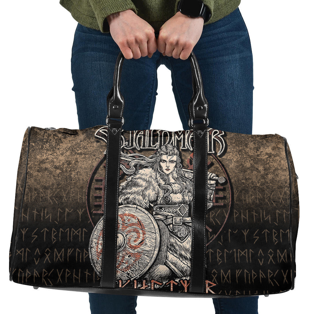 Bag Skjaldmaer Shieldmaiden Norse Younger Futhark Runes Female Viking Warrior Vegvisir Cyan Version Travel Bag
