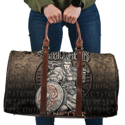 Bag Skjaldmaer Shieldmaiden Norse Younger Futhark Runes Female Viking Warrior Vegvisir Cyan Version Travel Bag