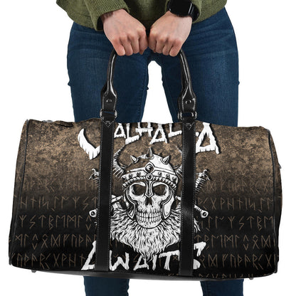 Bag Valhalla Awaits Viking Skull Warrior Axe Travel Bag